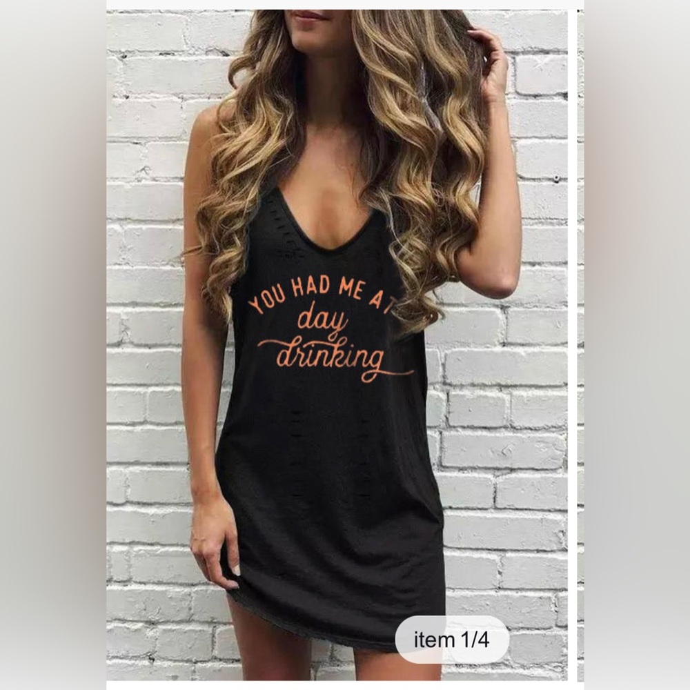 Ripped Sleeveless Mini Black Dress